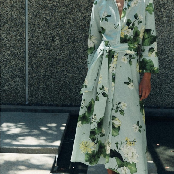 ZARA FLORAL TIE MIDI SHIRTDRESS - Picture 4 of 6